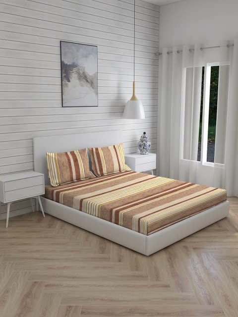 

Boutique Living India Beige & Brown Striped 144 TC King Bedsheet With 2 Pillow Covers