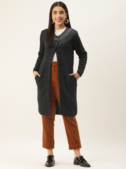 

BROOWL Women Black Longline Cardigan