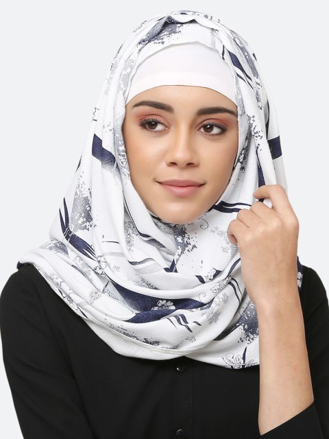 

MOMIN LIBAS Women White & Grey Floral Printed Hijab Scarf