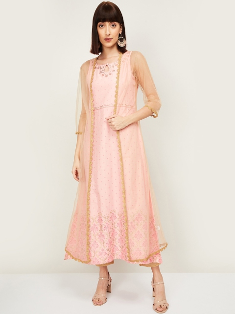 

Melange by Lifestyle Women Pink Embroidered Kurta with Trousers & Jacket