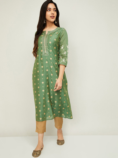 

Melange by Lifestyle Women Green Regular Kurta with Trousers & With Dupatta