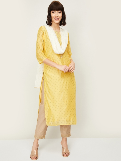 

Melange by Lifestyle Women Yellow Pleated Kurti with Trousers
