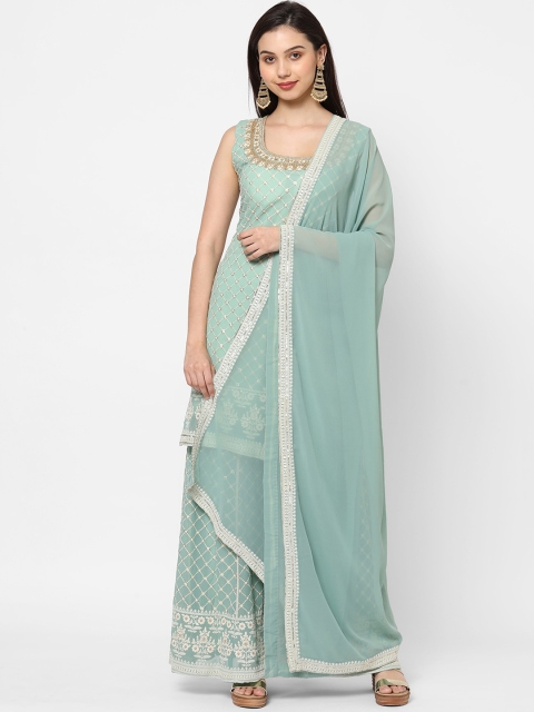 

RedRound Women Sea Green Embroidered Regular Thread Work Kurti with Palazzos & With Dupatta