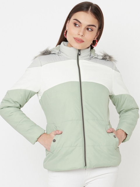 

METTLE Women Green Colourblocked Puffer Jacket