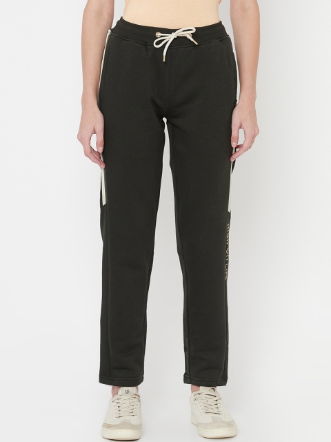 

METTLE Women Olive Green Solid Cotton Track Pants