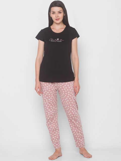 

ZOLA Women Black & Pink Printed Night suit