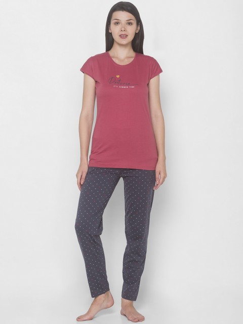 

ZOLA Women Magenta & Charcoal Printed Night suit