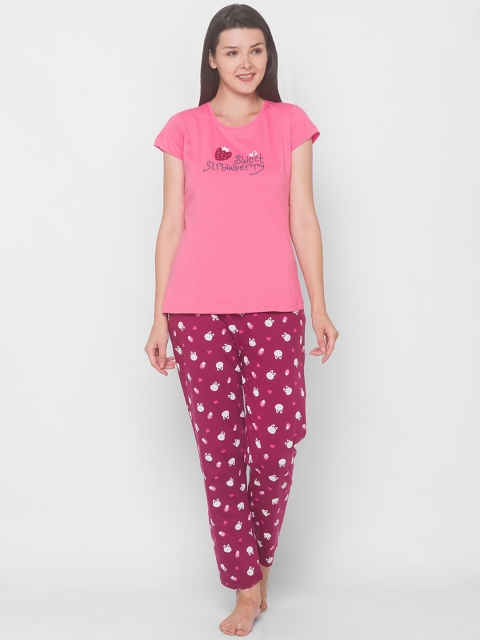 

ZOLA Women Peach-Coloured & Magenta Printed Night suit