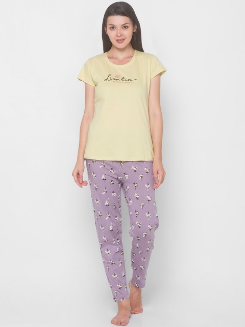 

ZOLA Women Yellow & Lavender Printed Night suit