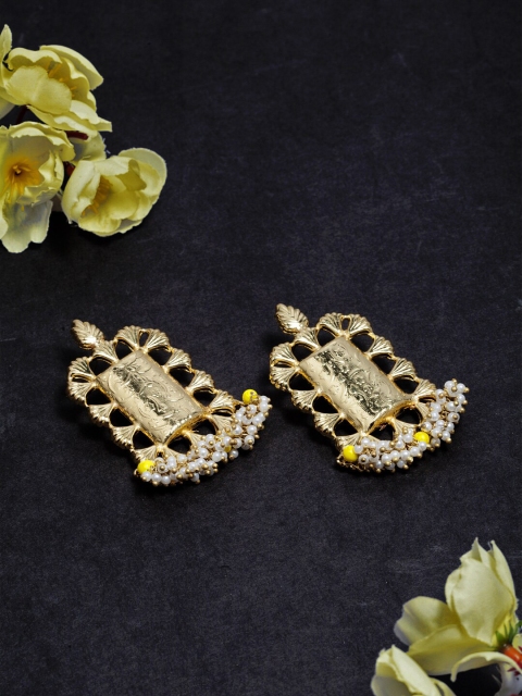 

DIVA WALK Gold-Plated & White Geometric Drop Earrings