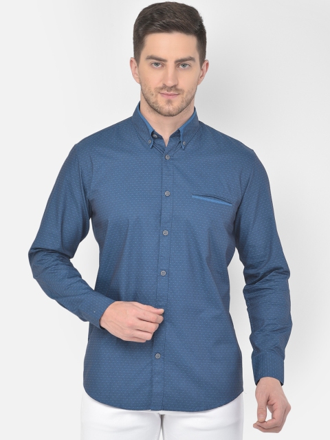 

Richlook Men Blue Classic Slim Fit Opaque Printed Pure Cotton Casual Shirt