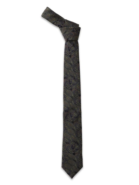 

Louis Philippe Men Olive Green & Black Woven Design Broad Tie