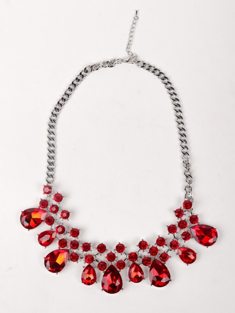 

ODETTE Red & Silver-Toned Necklace