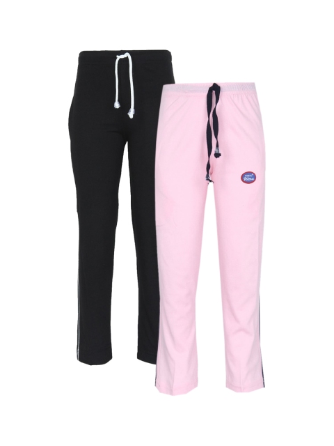 

VIMAL JONNEY Pack of 2 Kids Black & Pink Cotton Track Pants