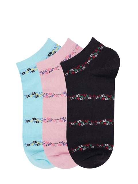 

N2S NEXT2SKIN Women Pack of 3 Woven Design Ankle Length Socks, Multi