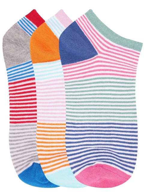 

N2S NEXT2SKIN Women Pack of 3 Striped Ankle Length Socks, Assorted