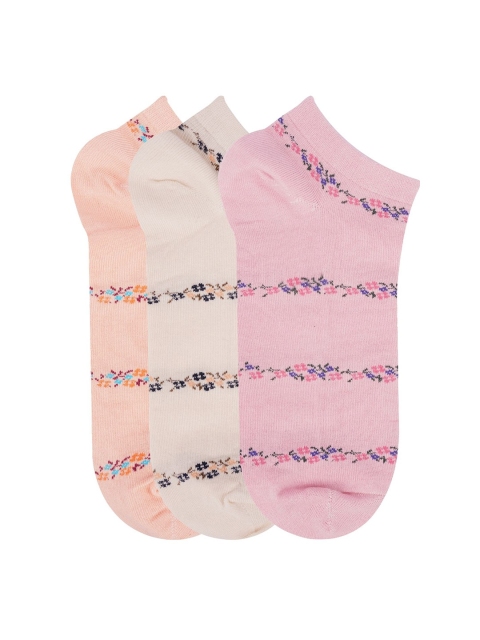 

N2S NEXT2SKIN Pack of 3 Women Floral Pattern Ankle-Length Socks, Peach