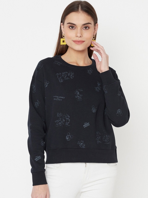 

METTLE Women Navy Blue Mickey Mouse Printed Sweatshirt