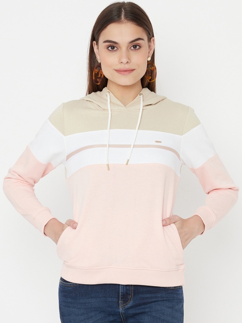 

METTLE Women Pink Colourblocked Hooded Sweatshirt