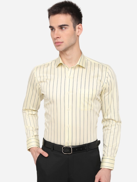 

Greenfibre Men Yellow & Black Slim Fit Opaque Striped Pure Cotton Formal Shirt