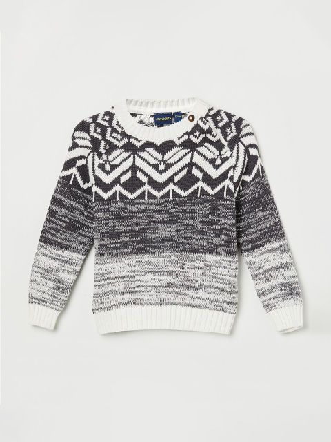 

Juniors Boys Grey & White Printed Longline Cotton Pullover