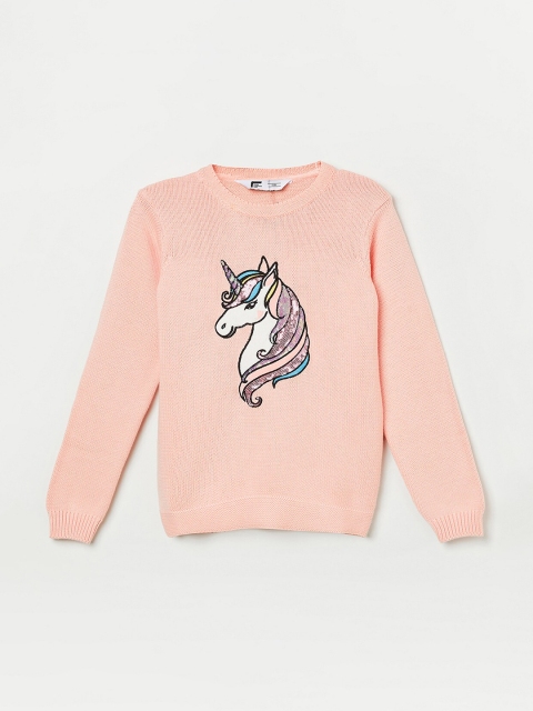 

Fame Forever by Lifestyle Girls Peach-Coloured & White Printed Pullover