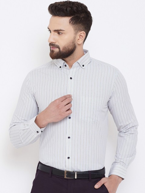 

Canary London Men Mustard Smart Slim Fit Opaque Striped Formal Shirt
