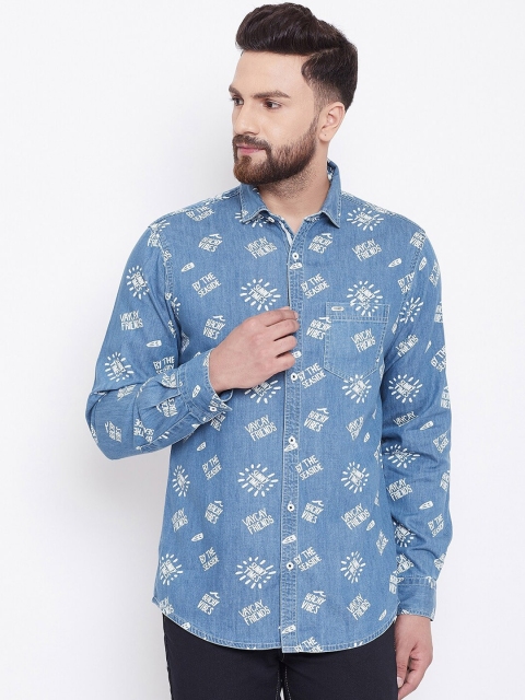 

Canary London Men Blue Smart Slim Fit Floral Opaque Printed Casual Cotton Shirt
