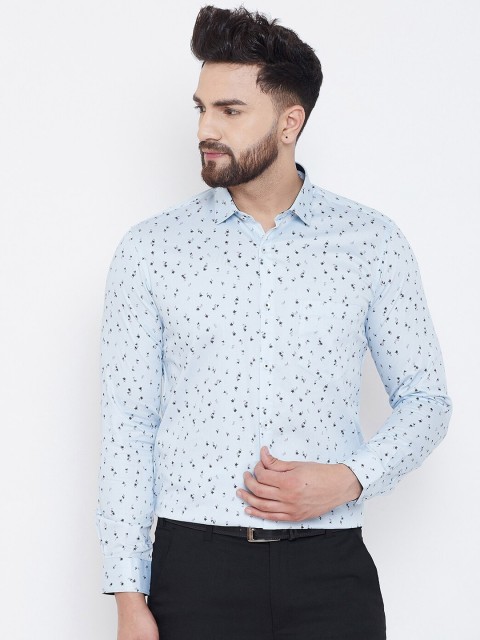 

Canary London Men Blue Smart Slim Fit Opaque Micro Ditsy Printed Cotton Party Shirt