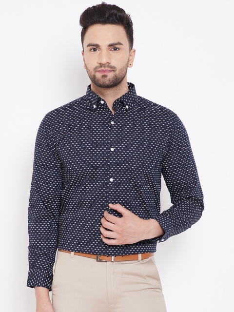 

Canary London Men Navy Blue Cotton Smart Slim Fit Opaque Printed Party Shirt