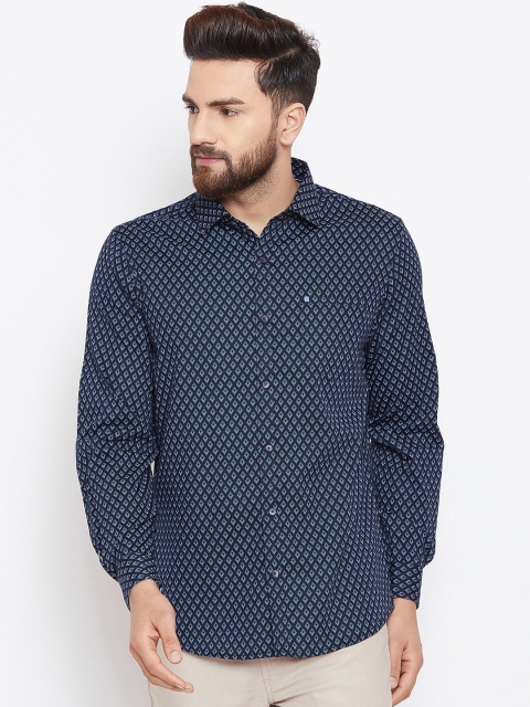 

Canary London Men Navy Blue Smart Slim Fit Opaque Printed Casual Shirt