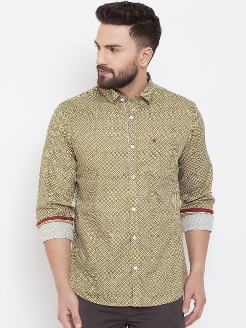 

Canary London Men Green Smart Slim Fit Opaque Printed Casual Cotton Shirt