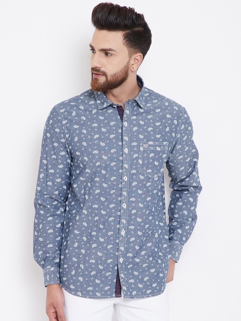 

Canary London Men Blue & Grey Smart Slim Fit Opaque Paisley Printed Cotton Casual Shirt