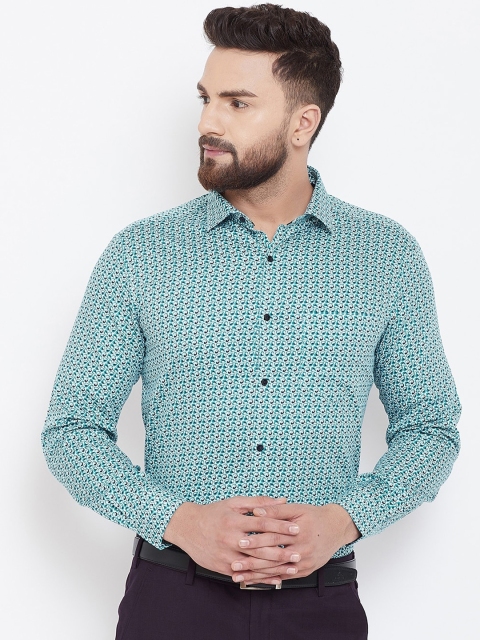 

Canary London Men Turquoise Blue Smart Slim Fit Opaque Printed Formal Shirt