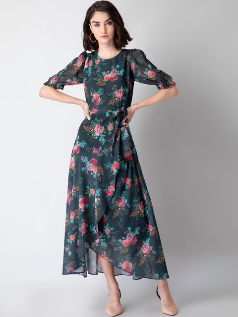 

FabAlley Teal & Pink Floral Maxi Dress