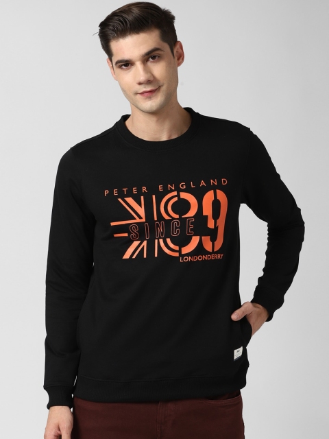 

Peter England Casuals Men Black & Orange Alphanumeric Printed Sweatshirt