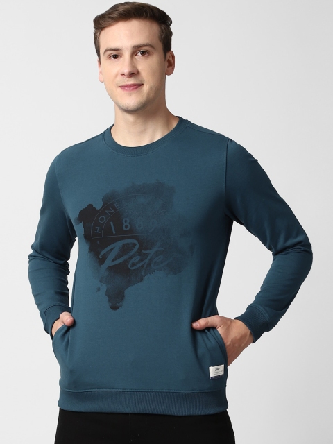 

Peter England Casuals Men Blue Printed Sweatshirt