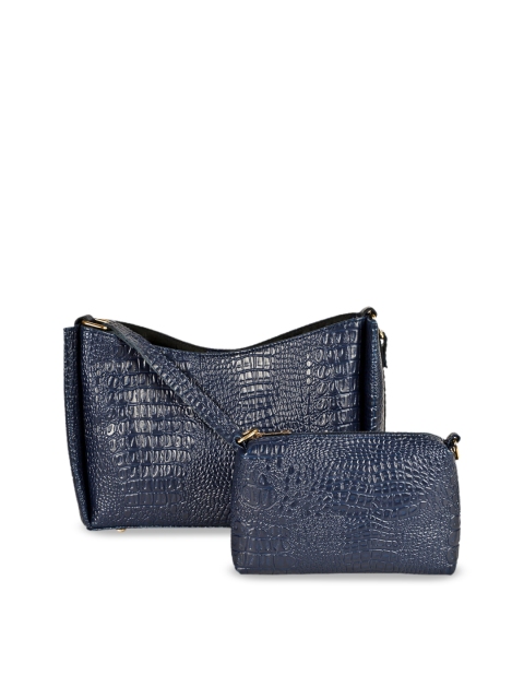 

SASSAFRAS Blue Animal Textured PU Structured Sling Bag with Pouch