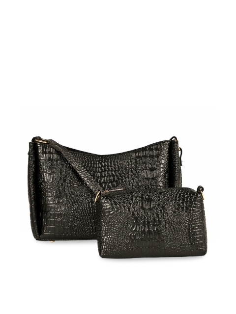 

SASSAFRAS Black Animal Textured PU Structured Sling Bag