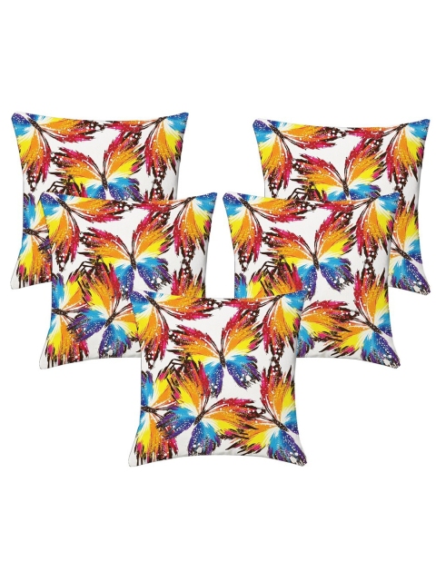 

Lushomes Pack Of 5 Multicolor Butterfly Printed Square Cushion Covers, White