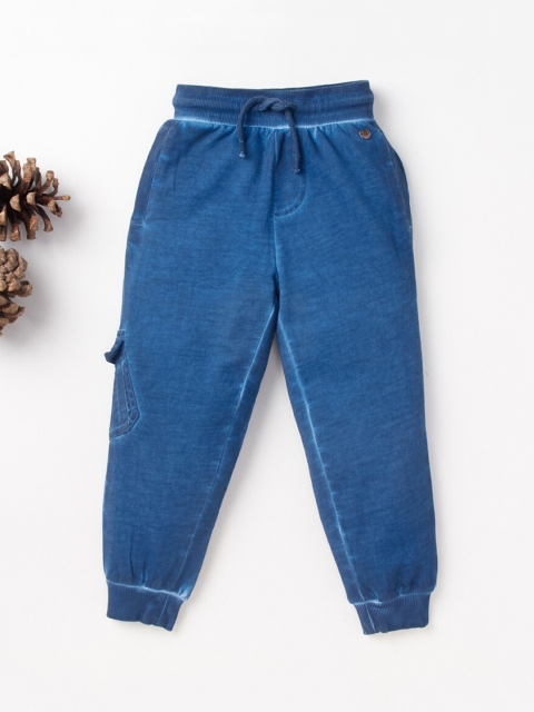 

Ed-a-Mamma Boys Navy Blue Solid Pure Cotton Joggers