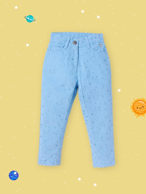 Ed-a-Mamma Girls Blue Printed Corduroy Trousers
