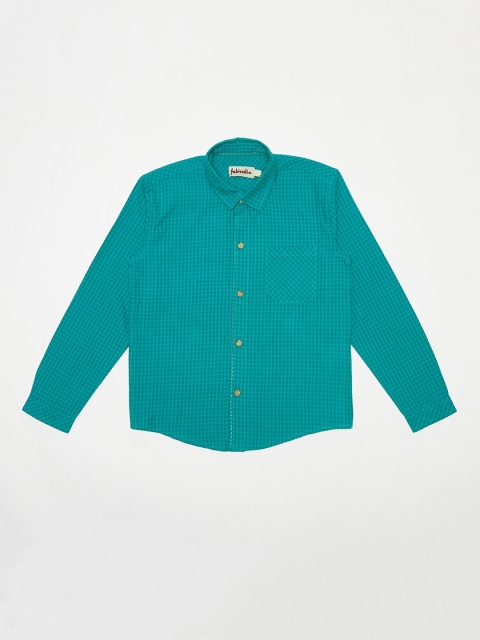 

Fabindia Boys Cotton Teal Micro Checked Printed Casual Shirt