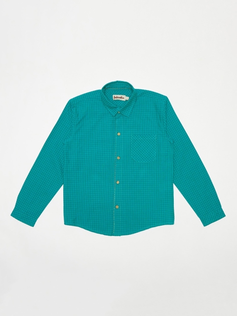 

Fabindia Boys Green Checked Opaque Cotton Casual Shirt