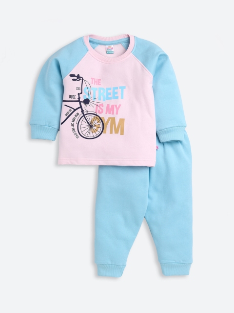 

AMUL Kandyfloss Unisex Kids Pink & Blue Printed Night suit