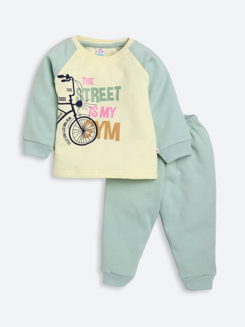 

AMUL Kandyfloss Unisex Kids Green & Cream-Coloured Printed Night suit