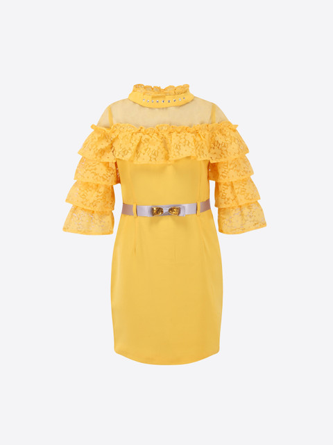 

CUTECUMBER Yellow Layered Georgette Sheath Dress