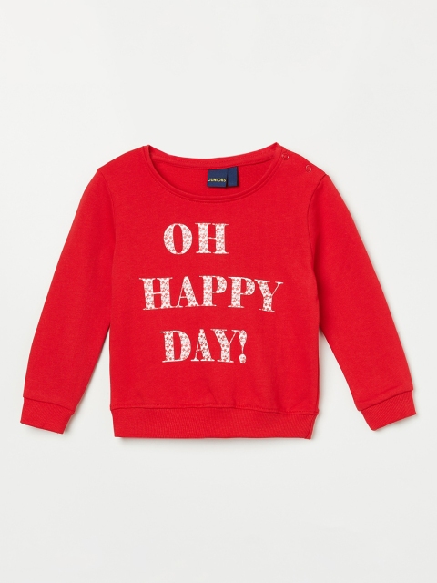 

Juniors Girls Red & White Typography Printed Cotton Sweatshirt
