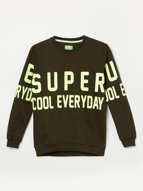 

Bossini Boys Olive Green Typography Printed Cotton Sweatshirt