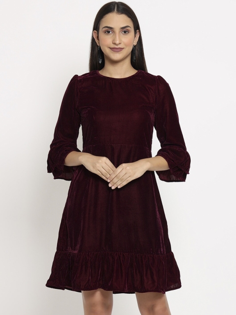

MARC LOUIS Burgundy Velvet A-Line Dress